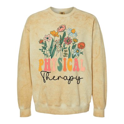 Retro Groovy Floral Physical Therapy Wildflower Colorblast Crewneck Sweatshirt