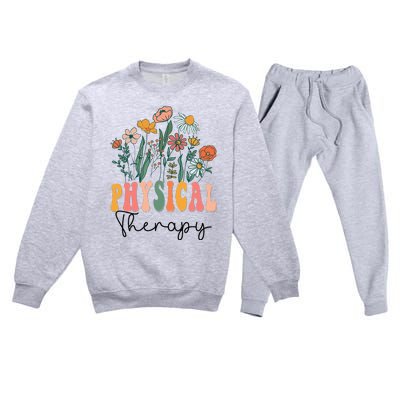 Retro Groovy Floral Physical Therapy Wildflower Premium Crewneck Sweatsuit Set