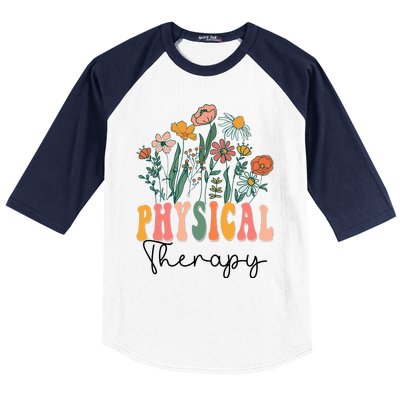 Retro Groovy Floral Physical Therapy Wildflower Baseball Sleeve Shirt