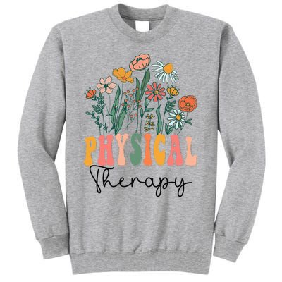 Retro Groovy Floral Physical Therapy Wildflower Tall Sweatshirt