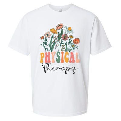 Retro Groovy Floral Physical Therapy Wildflower Sueded Cloud Jersey T-Shirt