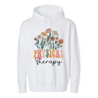 Retro Groovy Floral Physical Therapy Wildflower Garment-Dyed Fleece Hoodie