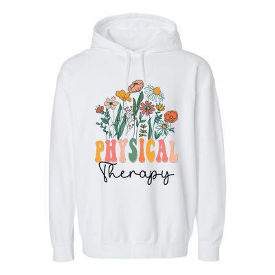 Retro Groovy Floral Physical Therapy Wildflower Garment-Dyed Fleece Hoodie