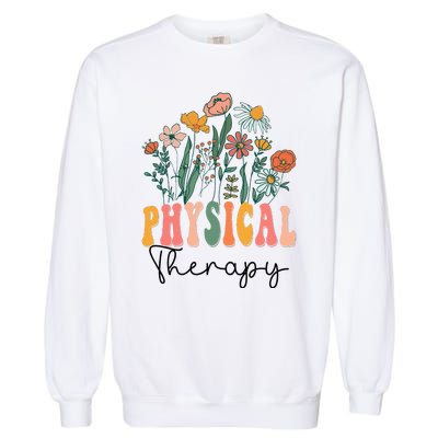 Retro Groovy Floral Physical Therapy Wildflower Garment-Dyed Sweatshirt