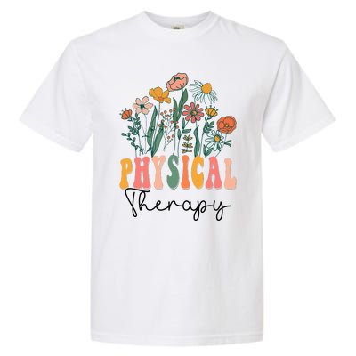 Retro Groovy Floral Physical Therapy Wildflower Garment-Dyed Heavyweight T-Shirt