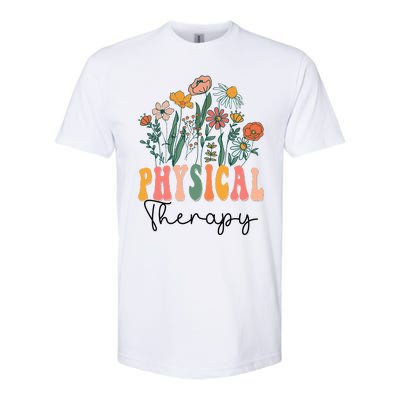 Retro Groovy Floral Physical Therapy Wildflower Softstyle CVC T-Shirt