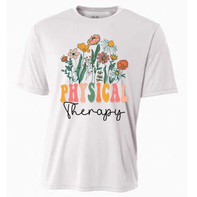 Retro Groovy Floral Physical Therapy Wildflower Cooling Performance Crew T-Shirt