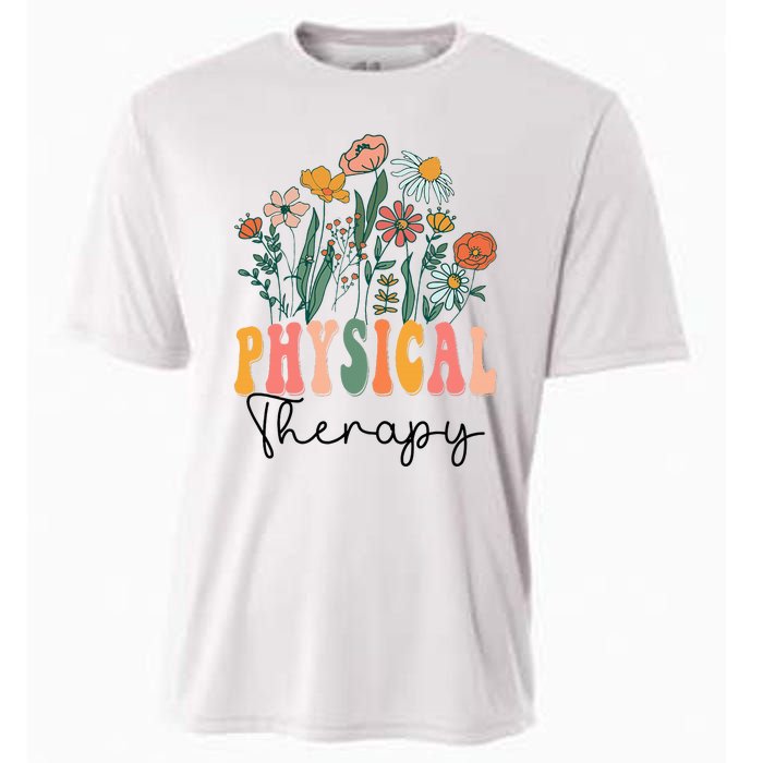 Retro Groovy Floral Physical Therapy Wildflower Cooling Performance Crew T-Shirt