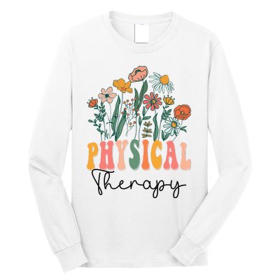 Retro Groovy Floral Physical Therapy Wildflower Long Sleeve Shirt