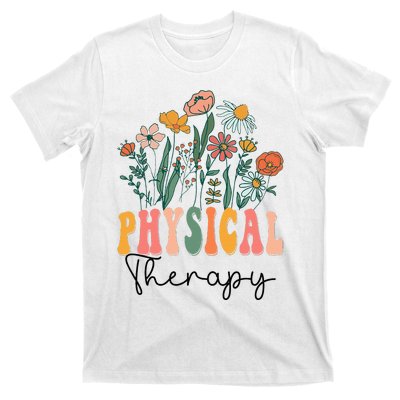 Retro Groovy Floral Physical Therapy Wildflower T-Shirt