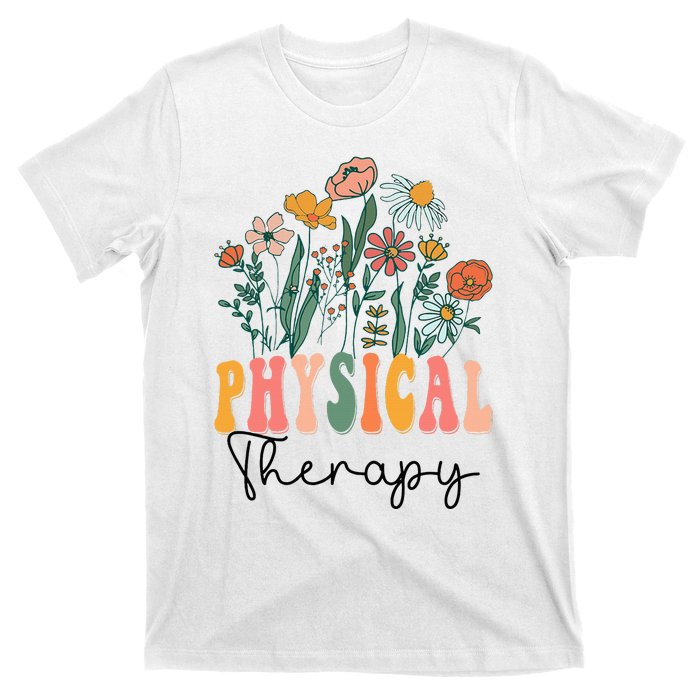 Retro Groovy Floral Physical Therapy Wildflower T-Shirt