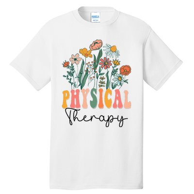 Retro Groovy Floral Physical Therapy Wildflower Tall T-Shirt