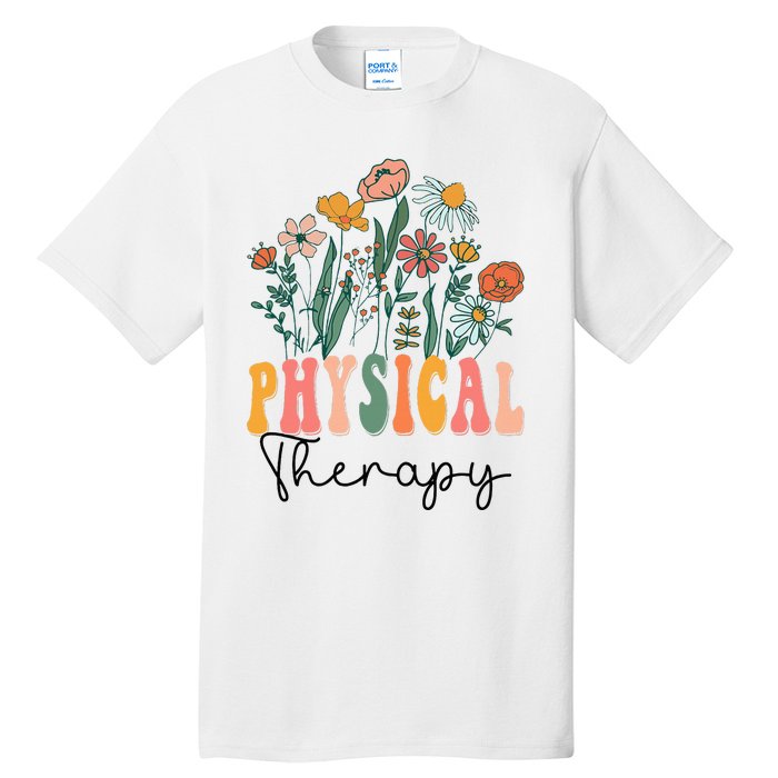 Retro Groovy Floral Physical Therapy Wildflower Tall T-Shirt