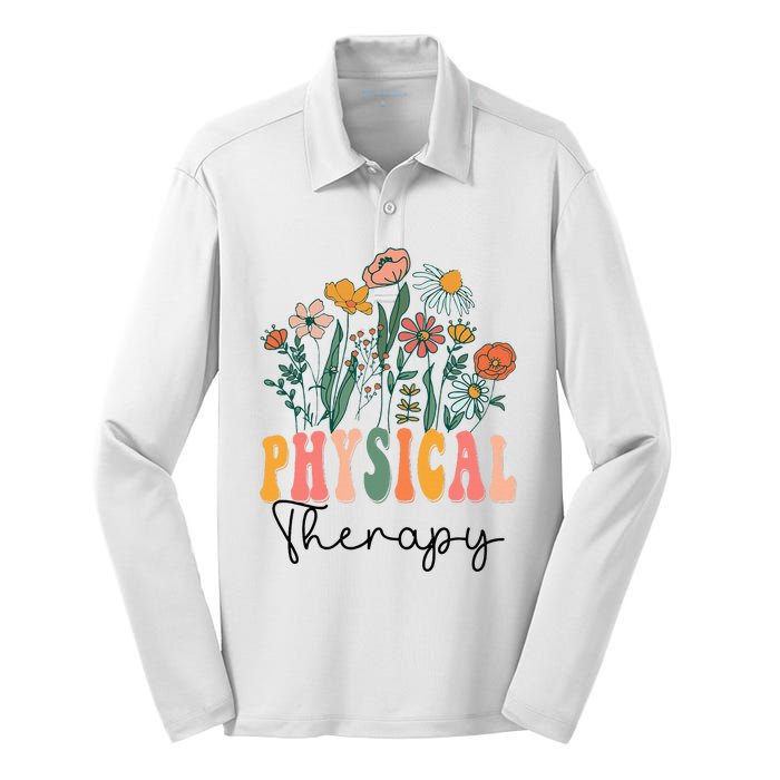 Retro Groovy Floral Physical Therapy Wildflower Silk Touch Performance Long Sleeve Polo