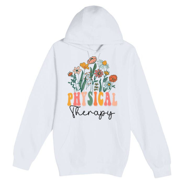 Retro Groovy Floral Physical Therapy Wildflower Premium Pullover Hoodie