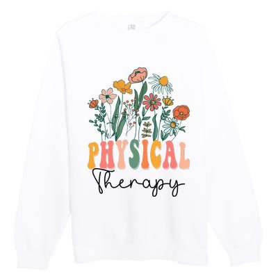 Retro Groovy Floral Physical Therapy Wildflower Premium Crewneck Sweatshirt