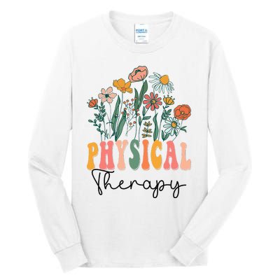 Retro Groovy Floral Physical Therapy Wildflower Tall Long Sleeve T-Shirt