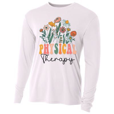 Retro Groovy Floral Physical Therapy Wildflower Cooling Performance Long Sleeve Crew