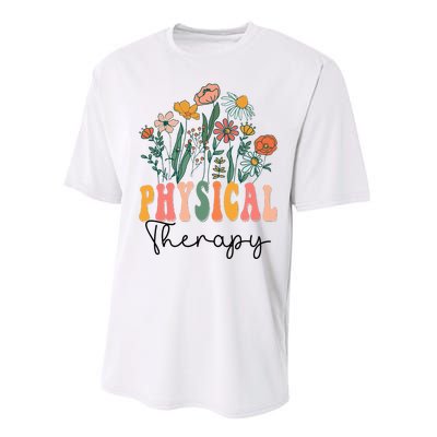 Retro Groovy Floral Physical Therapy Wildflower Performance Sprint T-Shirt