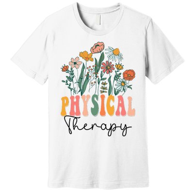 Retro Groovy Floral Physical Therapy Wildflower Premium T-Shirt