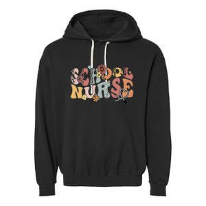 Retro Groovy Floral School Nurse Appreciation Back To School Garment-Dyed Fleece Hoodie