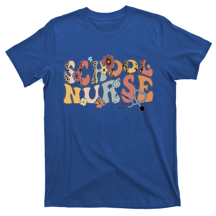 Retro Groovy Floral School Nurse Appreciation Back To School T-Shirt