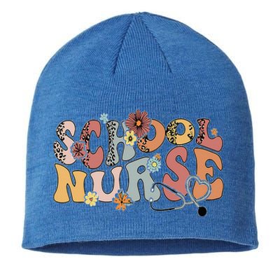 Retro Groovy Floral School Nurse Appreciation Back To School Sustainable Beanie