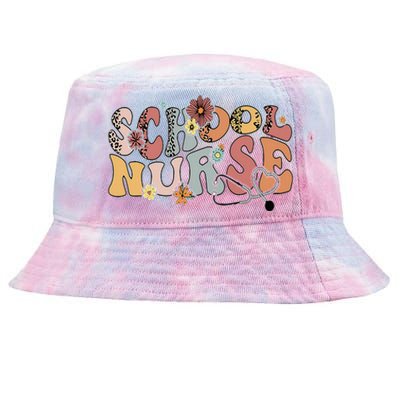 Retro Groovy Floral School Nurse Appreciation Back To School Tie-Dyed Bucket Hat