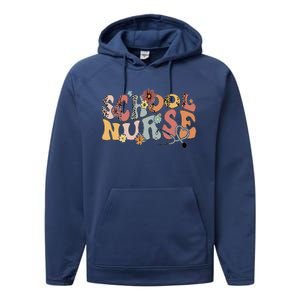 Retro Groovy Floral School Nurse Appreciation Back To School Performance Fleece Hoodie