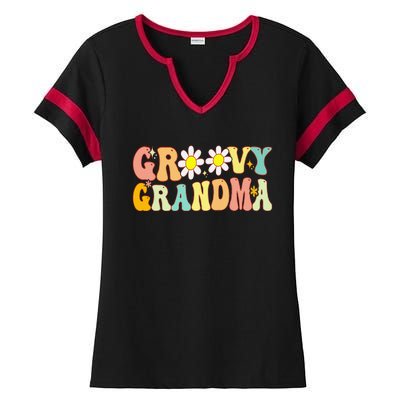 Retro Groovy Grandma Birthday Matching Family Mother's Day Ladies Halftime Notch Neck Tee