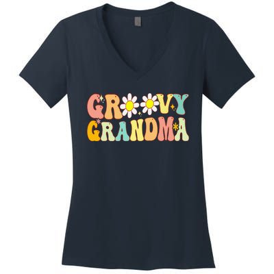 Retro Groovy Grandma Birthday Matching Family Mother's Day Women's V-Neck T-Shirt