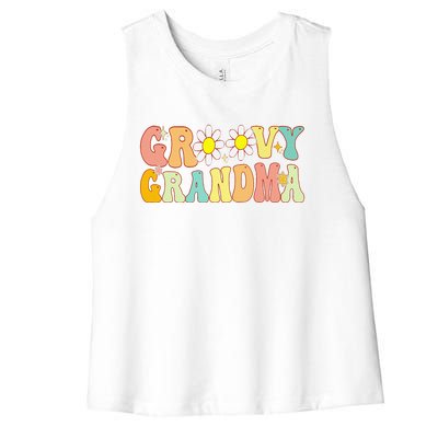 Retro Groovy Grandma Birthday Matching Family Mother's Day Women's Racerback Cropped Tank