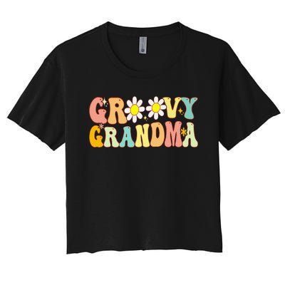 Retro Groovy Grandma Birthday Matching Family Mother's Day Women's Crop Top Tee