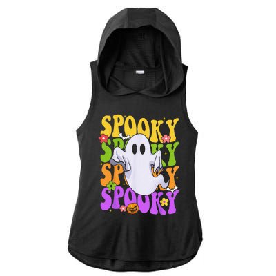 Retro Groovy Ghost Halloween Costume SPOOKY VIBES Ladies PosiCharge Tri-Blend Wicking Draft Hoodie Tank