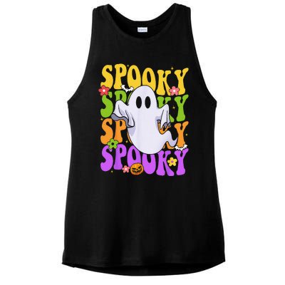 Retro Groovy Ghost Halloween Costume SPOOKY VIBES Ladies PosiCharge Tri-Blend Wicking Tank