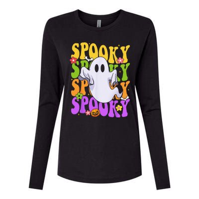 Retro Groovy Ghost Halloween Costume SPOOKY VIBES Womens Cotton Relaxed Long Sleeve T-Shirt