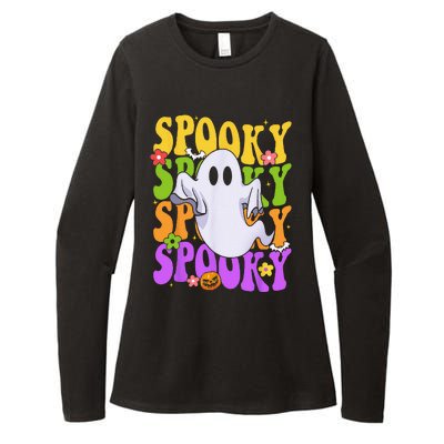 Retro Groovy Ghost Halloween Costume SPOOKY VIBES Womens CVC Long Sleeve Shirt