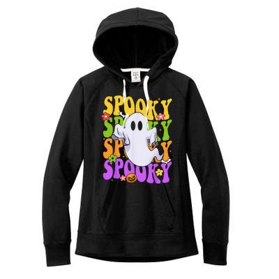 Retro Groovy Ghost Halloween Costume SPOOKY VIBES Women's Fleece Hoodie