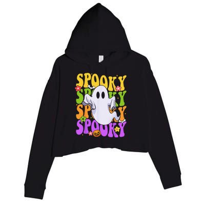 Retro Groovy Ghost Halloween Costume SPOOKY VIBES Crop Fleece Hoodie