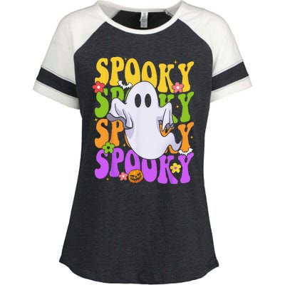 Retro Groovy Ghost Halloween Costume SPOOKY VIBES Enza Ladies Jersey Colorblock Tee