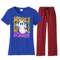 Retro Groovy Ghost Halloween Costume SPOOKY VIBES Women's Flannel Pajama Set