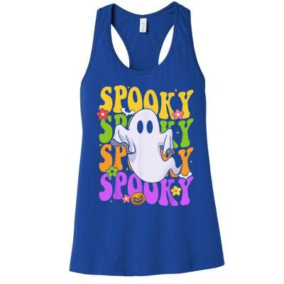 Retro Groovy Ghost Halloween Costume SPOOKY VIBES Women's Racerback Tank