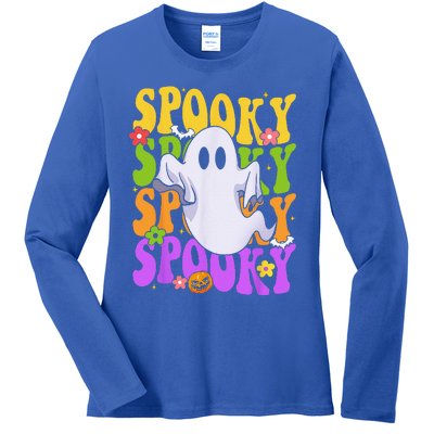 Retro Groovy Ghost Halloween Costume SPOOKY VIBES Ladies Long Sleeve Shirt