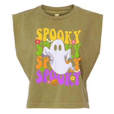 Retro Groovy Ghost Halloween Costume SPOOKY VIBES Garment-Dyed Women's Muscle Tee