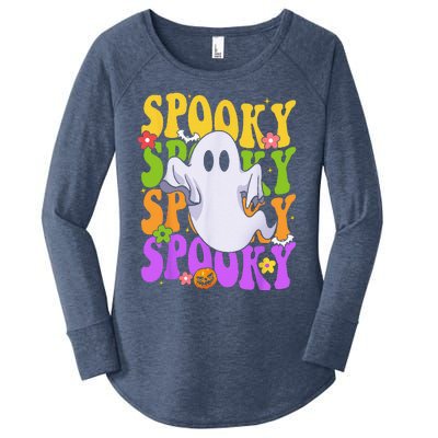 Retro Groovy Ghost Halloween Costume SPOOKY VIBES Women's Perfect Tri Tunic Long Sleeve Shirt