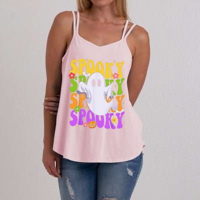 Retro Groovy Ghost Halloween Costume SPOOKY VIBES Women's Strappy Tank