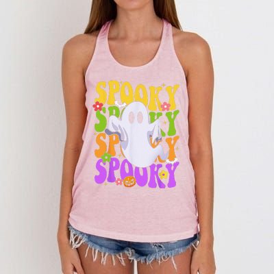 Retro Groovy Ghost Halloween Costume SPOOKY VIBES Women's Knotted Racerback Tank