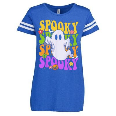 Retro Groovy Ghost Halloween Costume SPOOKY VIBES Enza Ladies Jersey Football T-Shirt