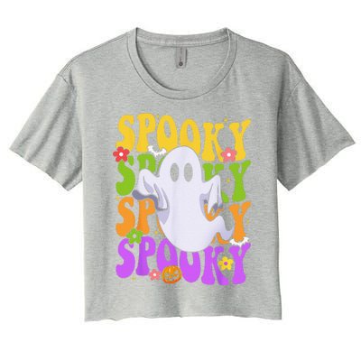 Retro Groovy Ghost Halloween Costume SPOOKY VIBES Women's Crop Top Tee