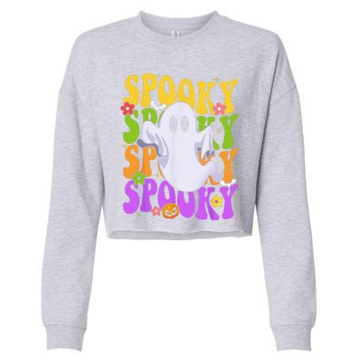 Retro Groovy Ghost Halloween Costume SPOOKY VIBES Cropped Pullover Crew